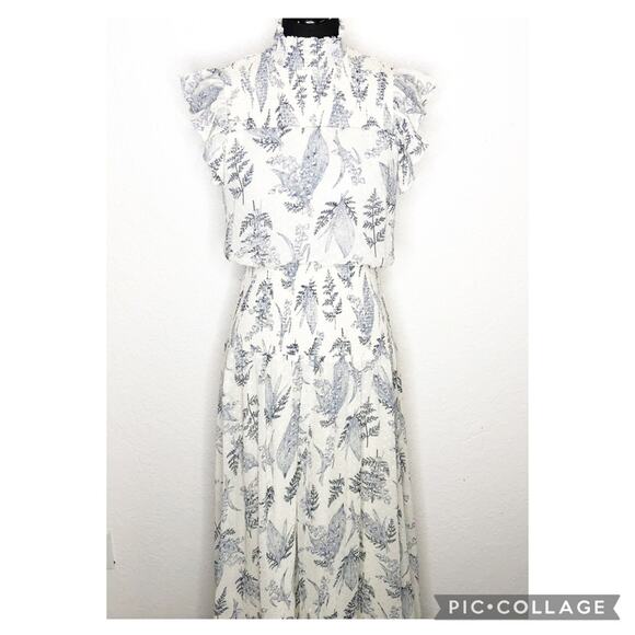 Ina Dresses & Skirts - INA white blue floral ruffle smocked maxi dress size Medium